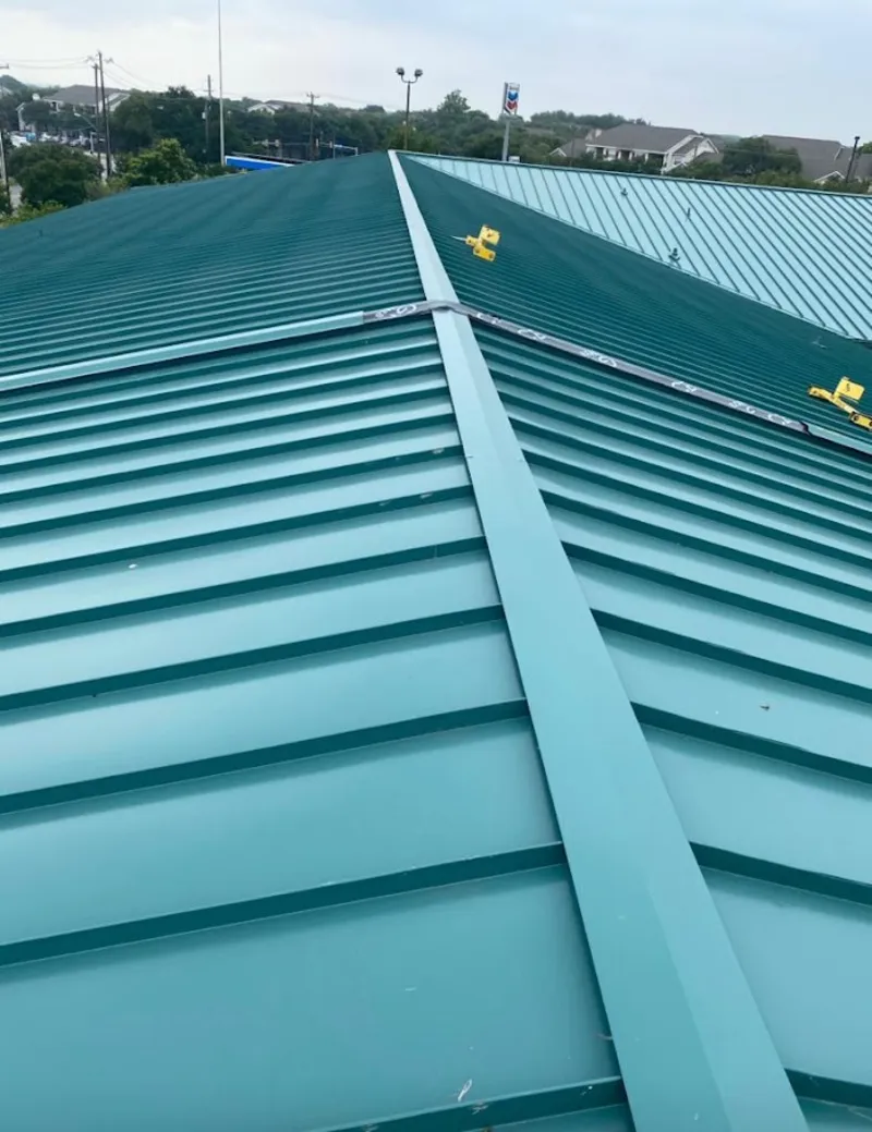 Green commercial metal roof ridge and valley for Metal Roof Repair in Broken Arrow